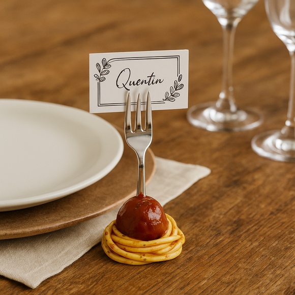 Spaghetti & Meatball Place Card Holders – Set of 4 | Handmade Sculpted Clay - Picture 3 of 12